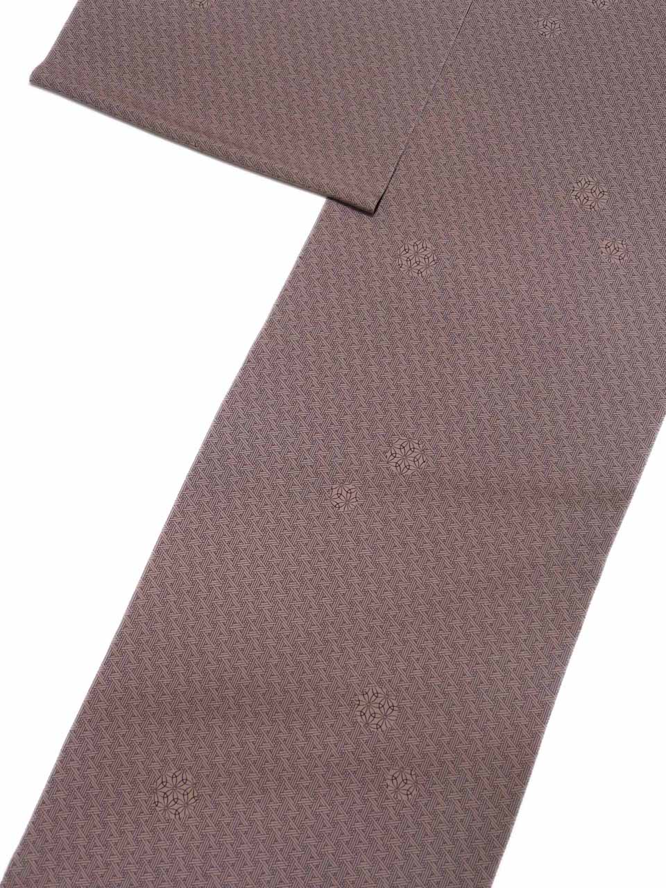 創作小紋（京友禅：紫烏色（しうしょく）に薄紅藤：北斎文様：菜籠麻の葉に輪違い麻の葉）