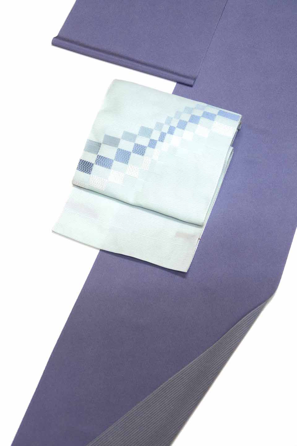 江戸小紋（両面染め。正絹Washable：紫鼠と藍鼠：鮫と子持ち縞）