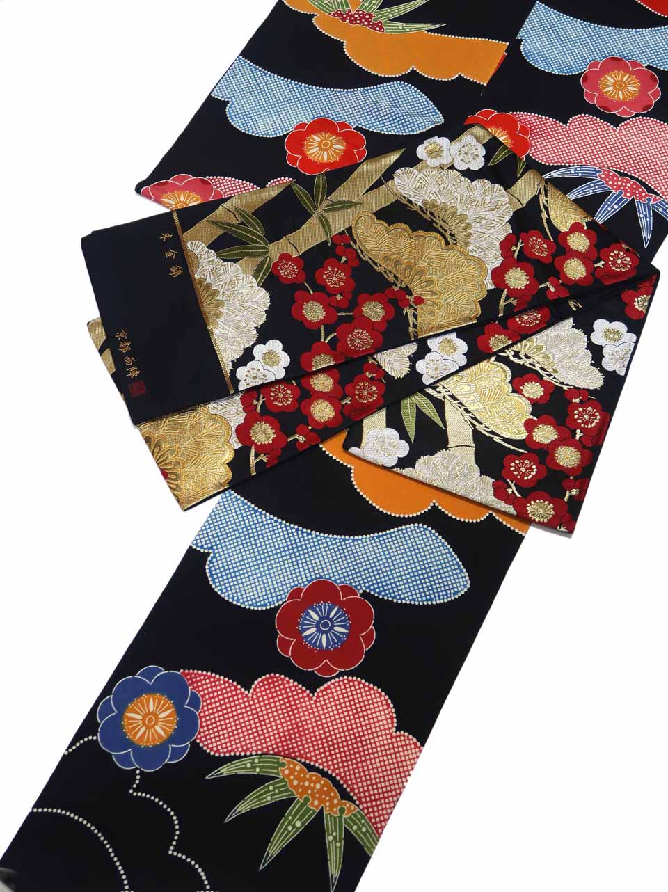 小紋（紅型：深黒：松竹梅）