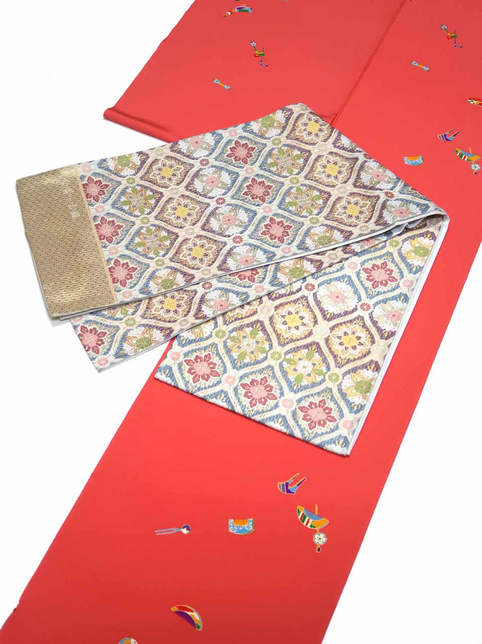 ジュニア小紋（京友禅：紅色：玩具、お粧し品）