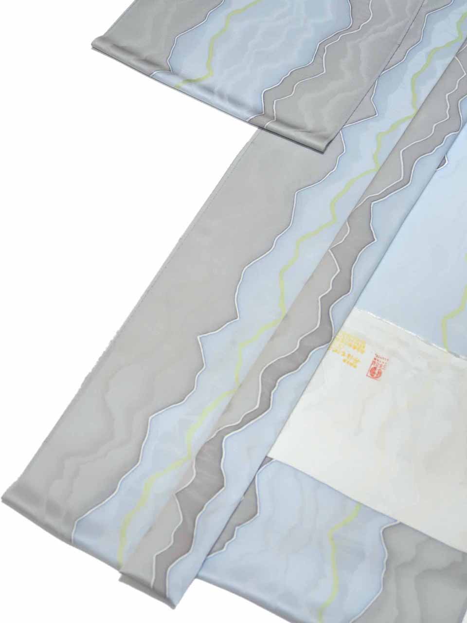 着尺（﨟纈染め：淡藍と銀鼠と銀白：経雲波）