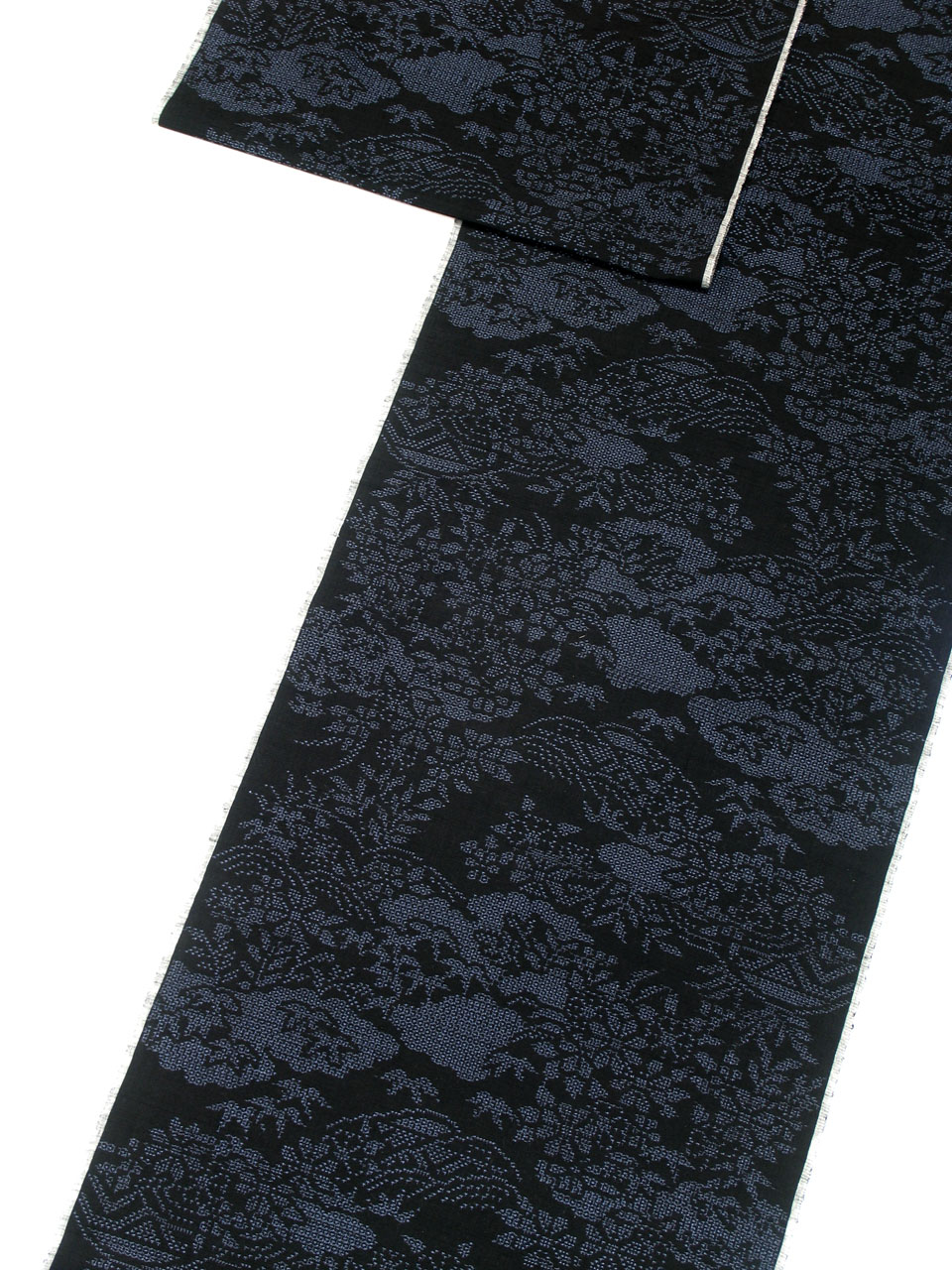 真綿結城紬（結城紬：藍紺：草木文様）