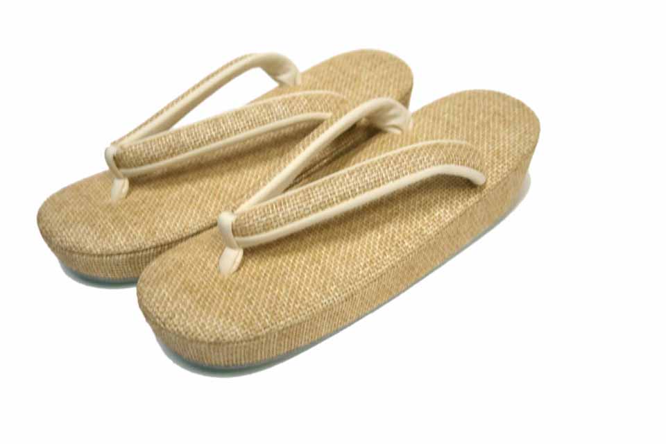 夏用草履（パナマ柄）Lサイズ（幅8.0cm 長:23.5cm 高4.5cm 重165g/片方）日本製（表ナイロン 裏レーヨン 芯EPS 底牛皮）