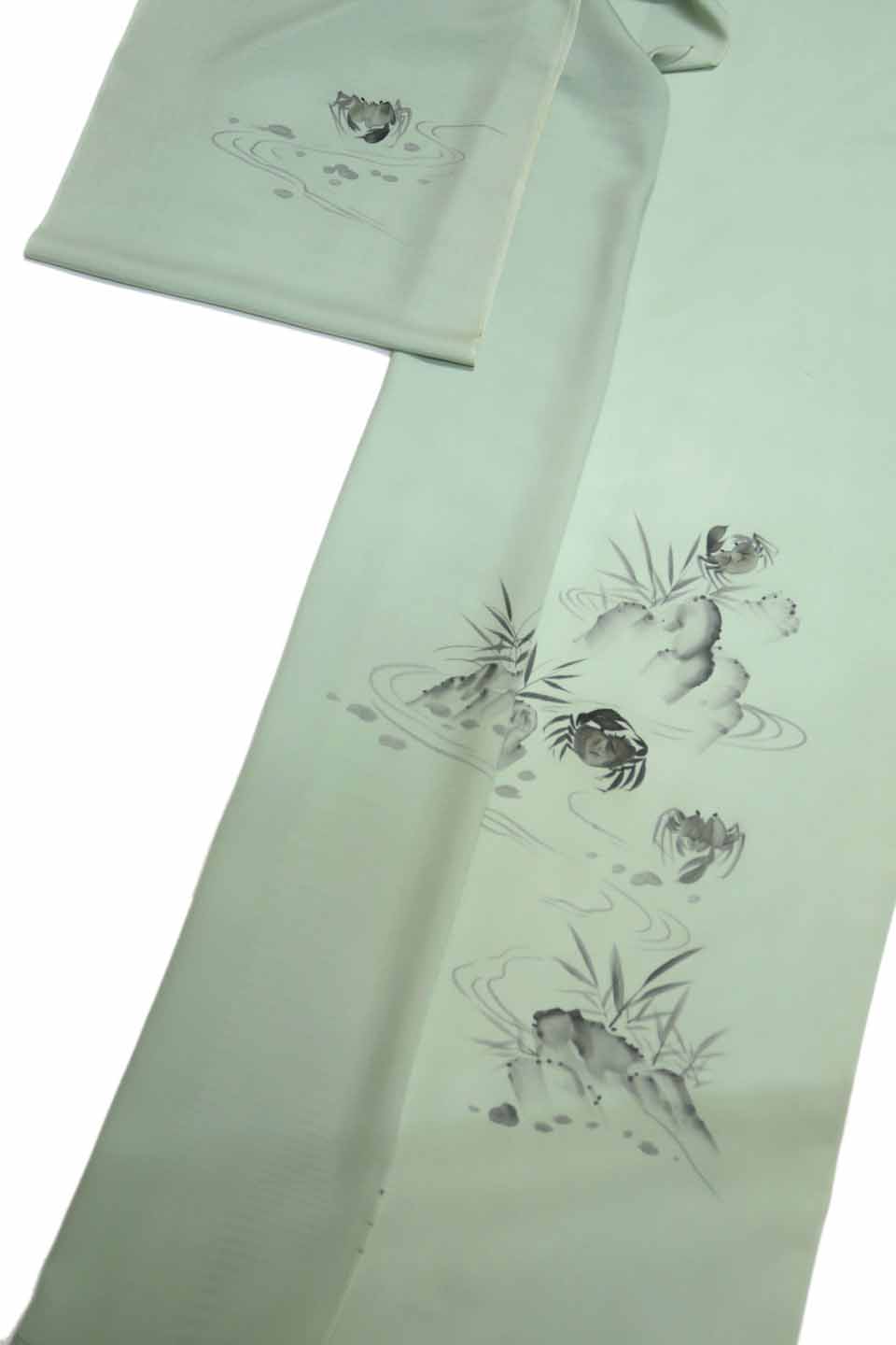 夏絽付下（手描き京友禅：裏葉柳：山水蟹文）