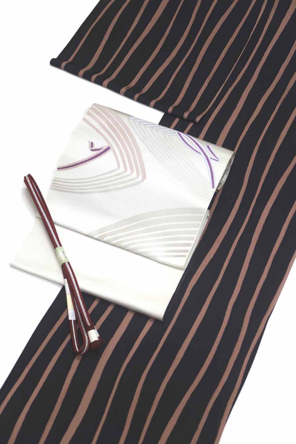 創作小紋（大正浪漫：竹下夢二：漆黒に薄紅梅：蹌踉縞）