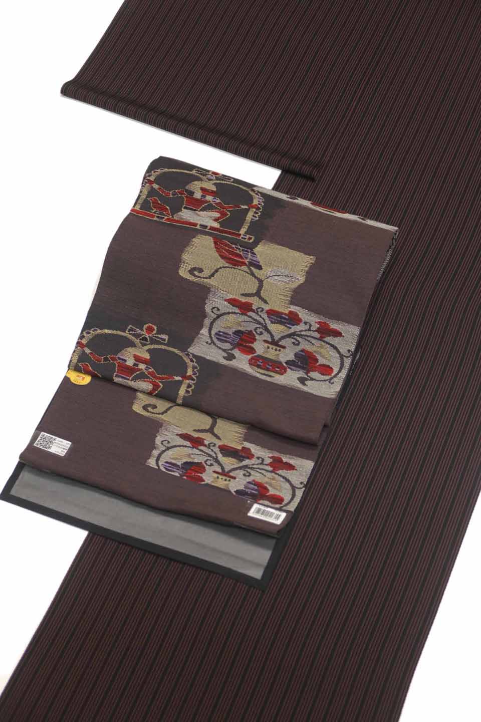 江戸小紋（四筋立：黒茶に錆朱の縞：四筋立）