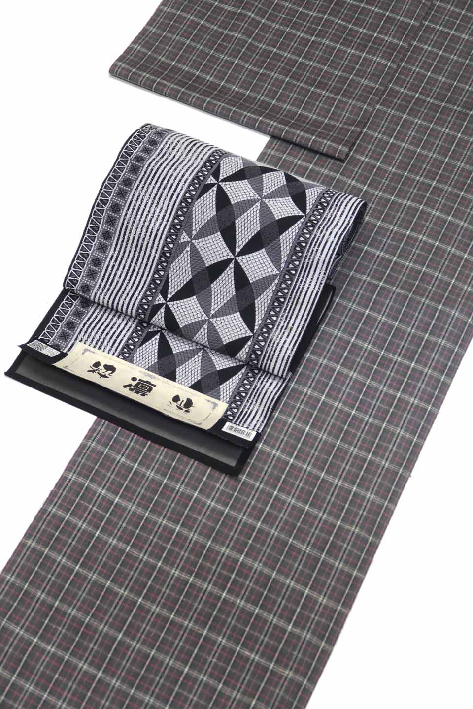 紬（真綿紬：錫色：タータンチェック）