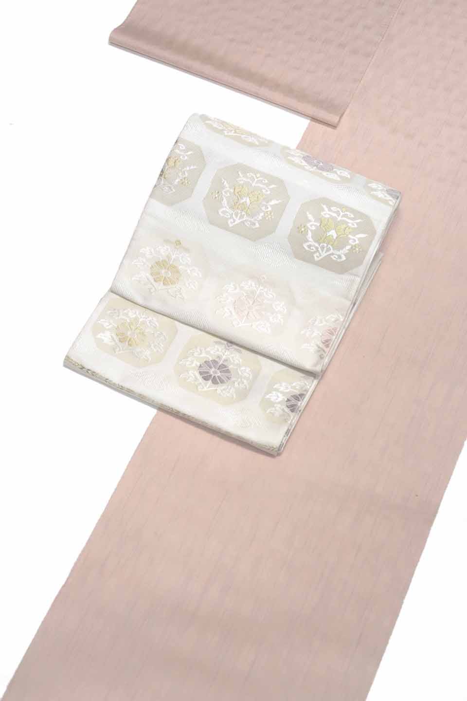 紬（米沢紬：薄紅色：経波）