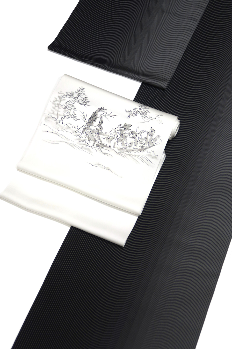 十日町紬（黒八丈：黒：滝縞）