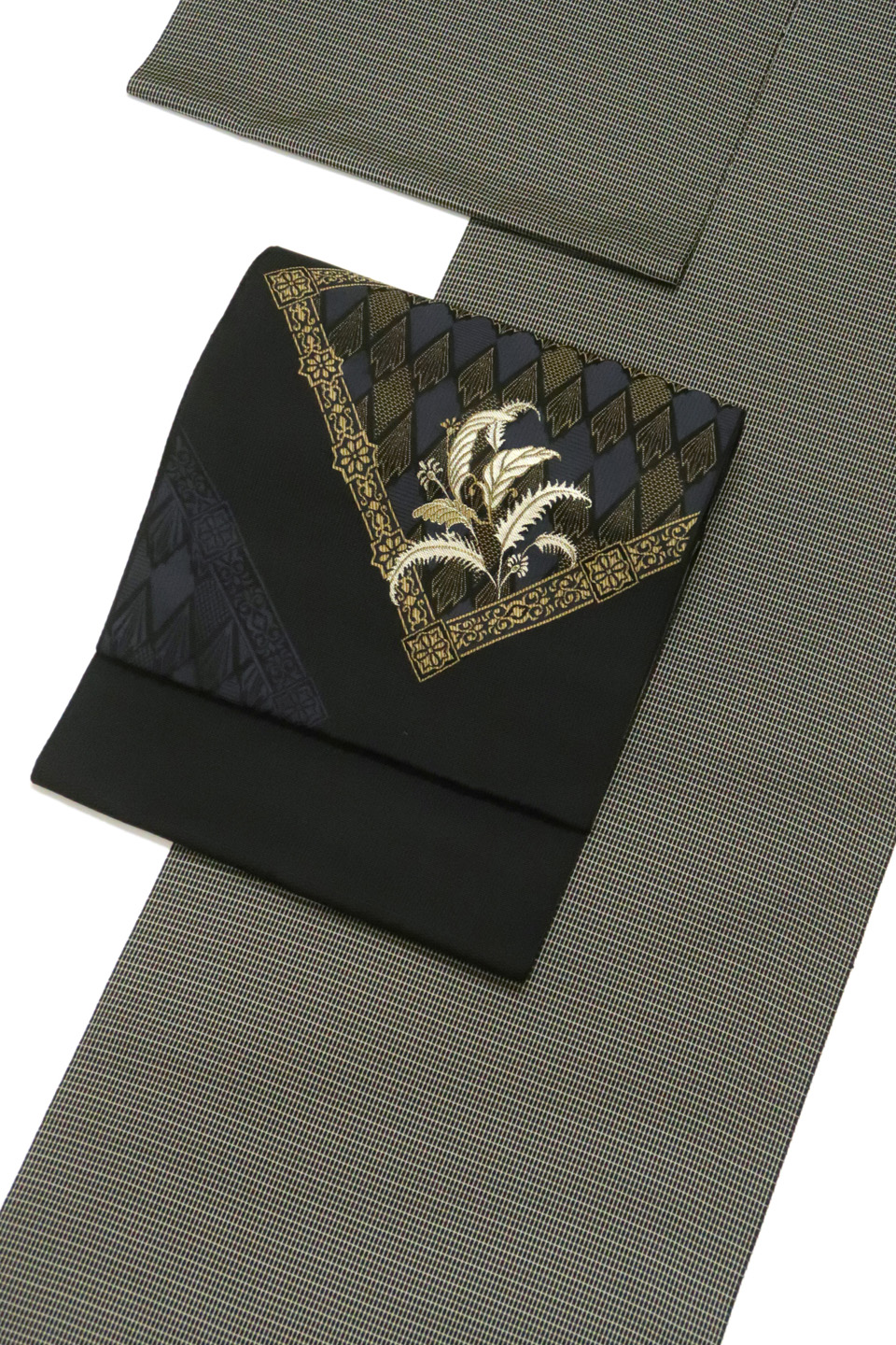 御召縮緬（西陣織縞御召：漆黒：微塵格子）