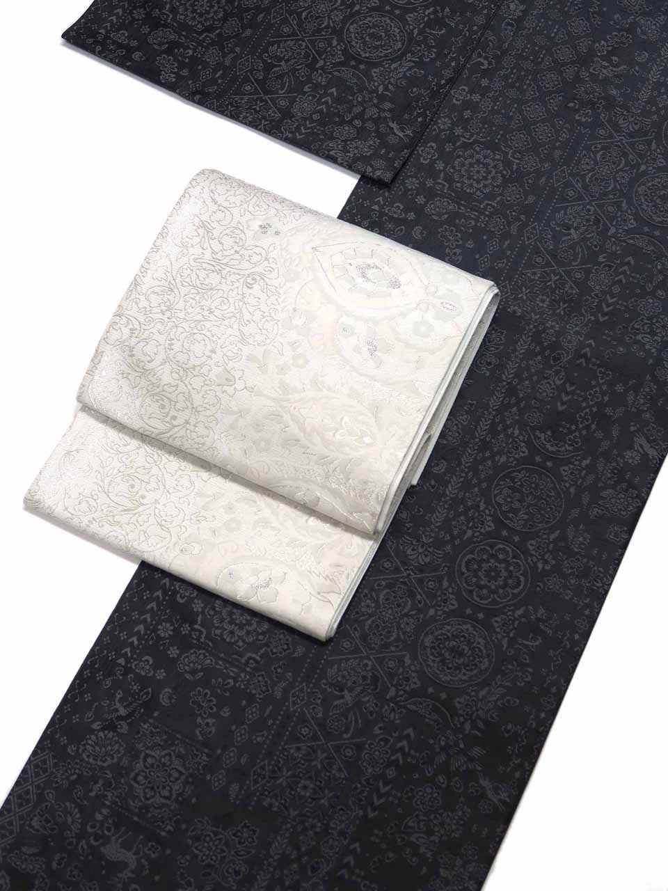 御召縮緬（西陣織正絹washable：黒鼠：波斯更紗）