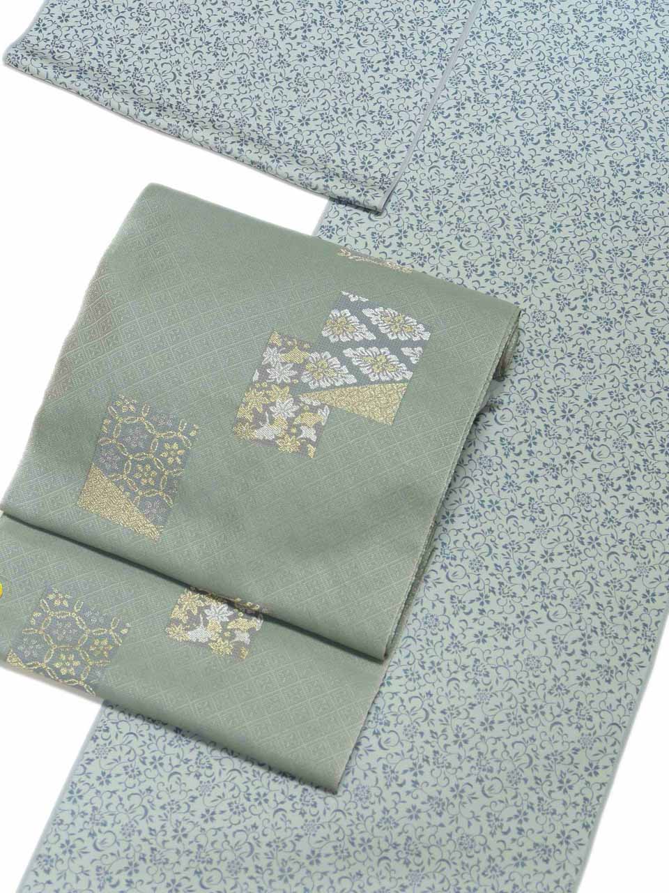 御召縮緬（西陣織風通御召：薄藍鼠：花唐草）