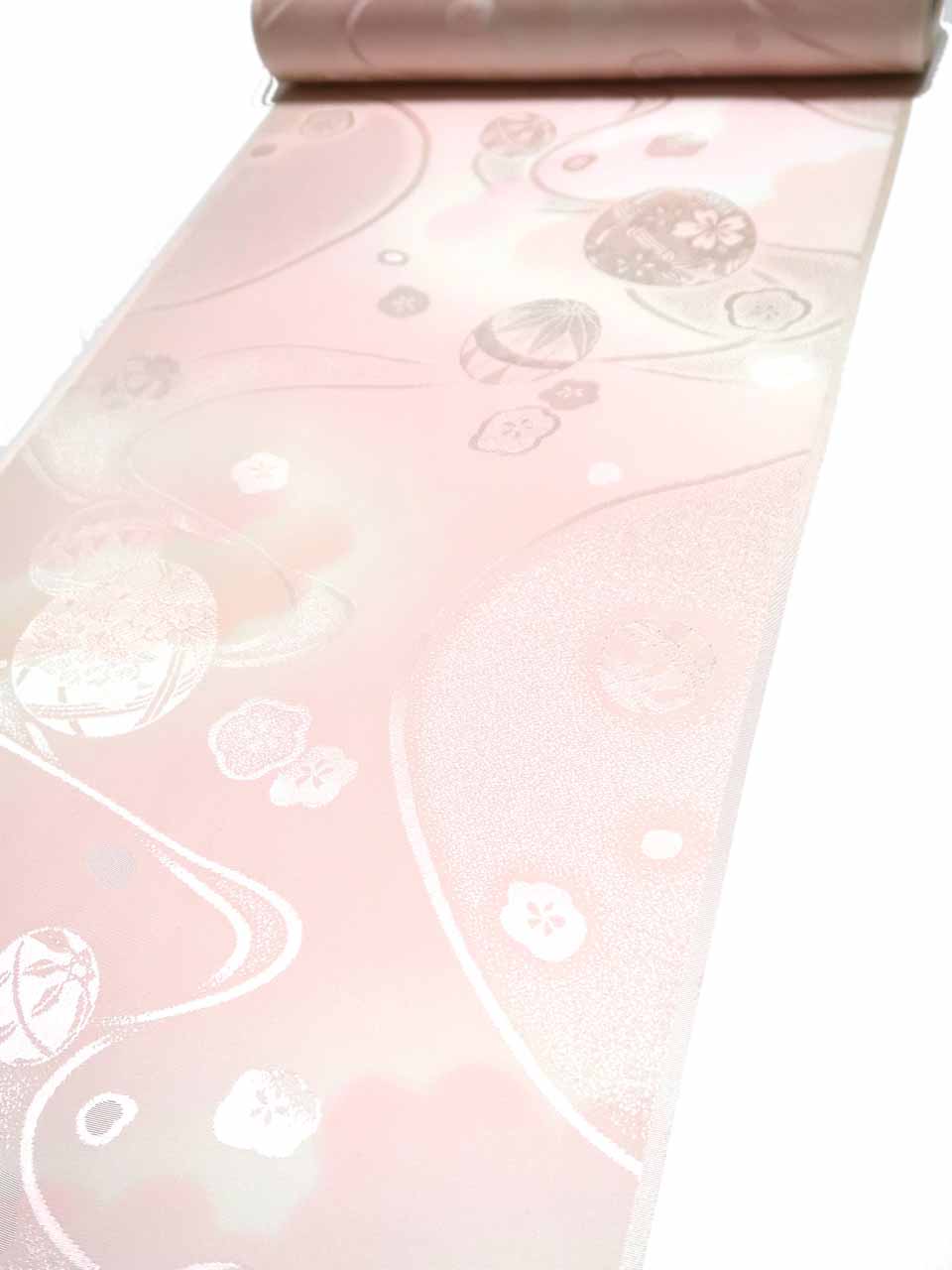 長襦袢（正絹washable：淡いピンク：蹴鞠、桜、流水）