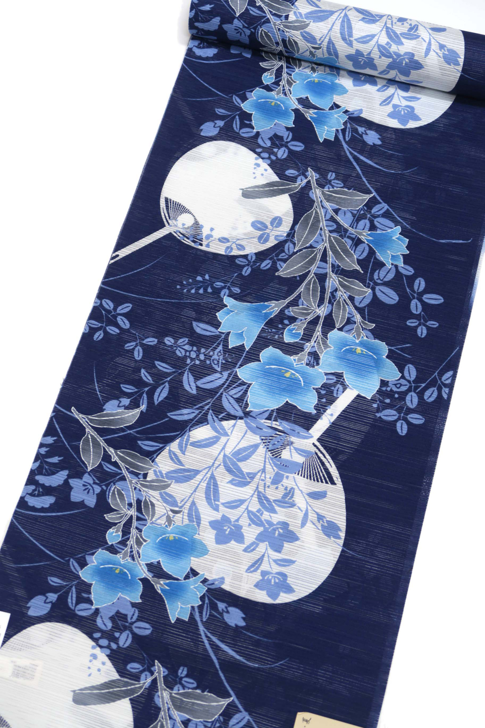 浴衣（染め浴衣：白地に藍紺：萩と桔梗と団扇）