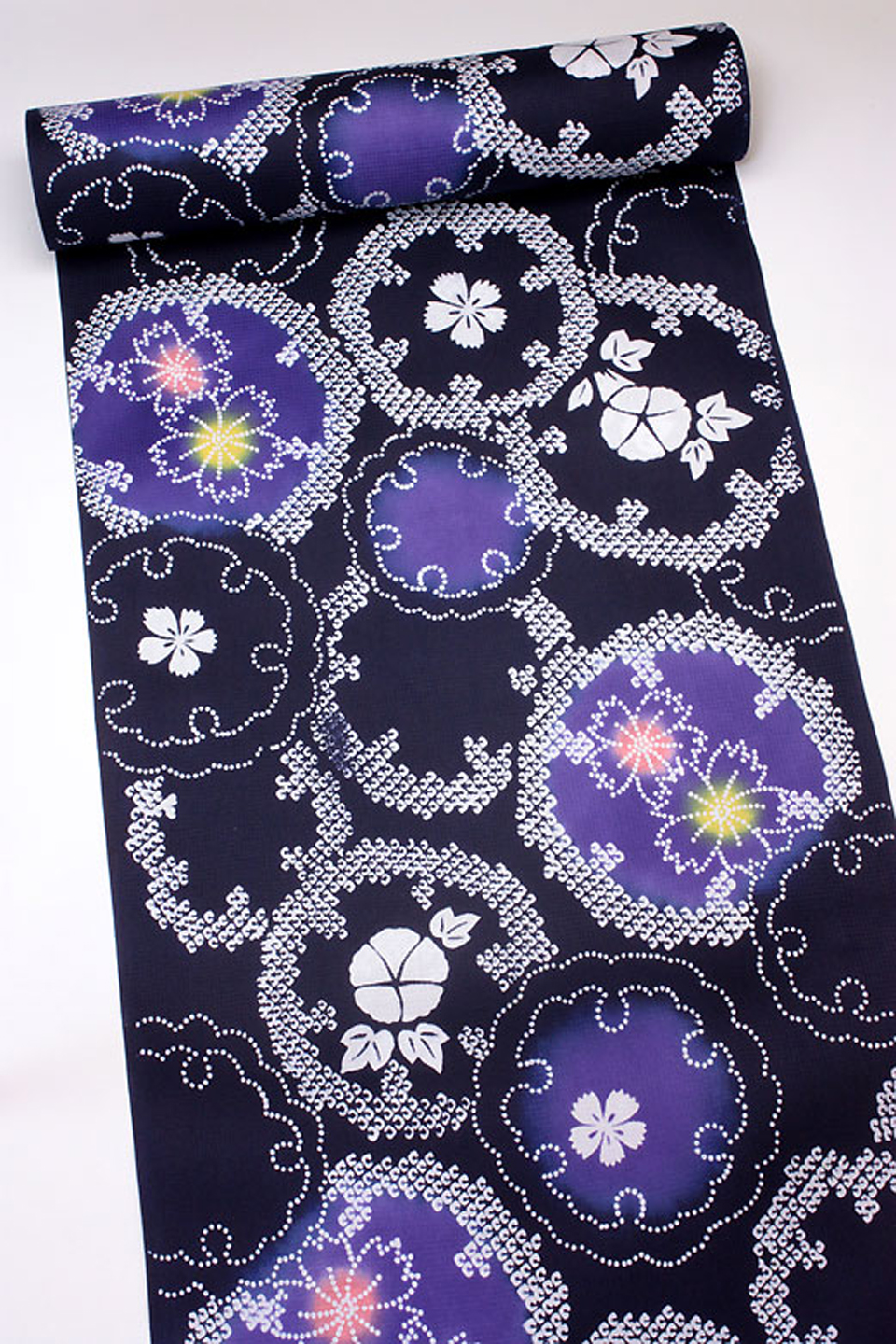 浴衣（本染浴衣：藍　紫：朝顔　撫子　雪輪）