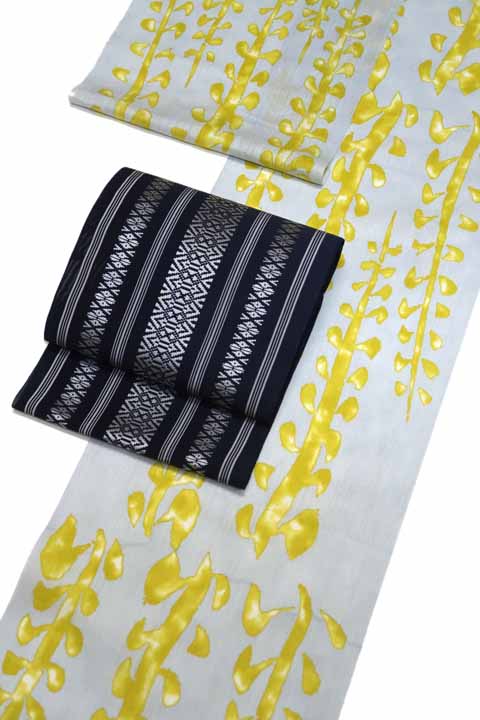 染め浴衣（いとし藤）に合わせる帯