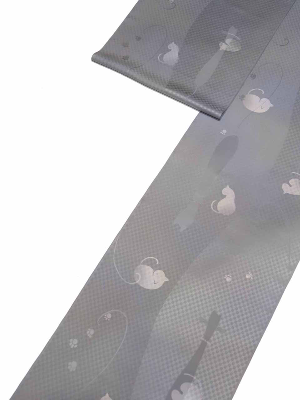 紋紗着尺（紋紗無地染め：銀鼠：猫と猫足）