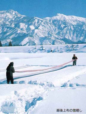 越後上布の雪晒し