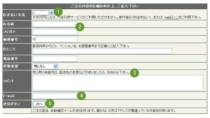 お届け先情報の入力